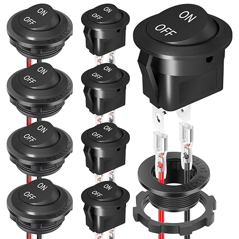 Round Rocker Switch, AC 125V 10A AC 250V 6A On Off Switch, Waterproof Toggle Switches, 8 Pack Toggle Switches, with 4 Pack Shell and 16 Pack Terminal Wire for Marine, Car, Car, Rv