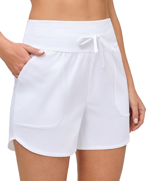 IUGA Womens 5" Swim Board Shorts Stretchy High Waisted Beach Shorts | Quick Dry, Breathable, 3 Utility Pockets, UPF 50+, Tummy Control, V Slits Design, Soft Built-in Brief, Surfing, Boating