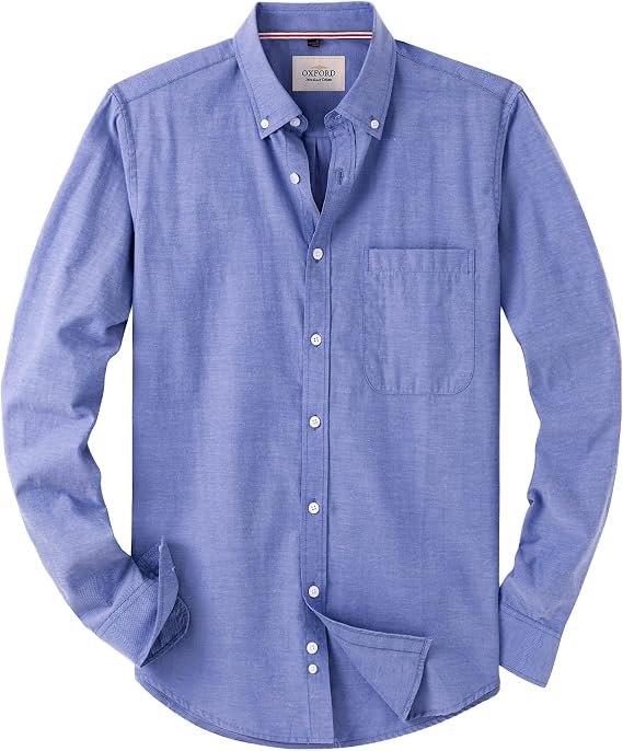 J.VER Men's Long Sleeve Oxford Shirts Smart Casual Business Formal Plain Non Iron Button Down Shirt with Pocket
