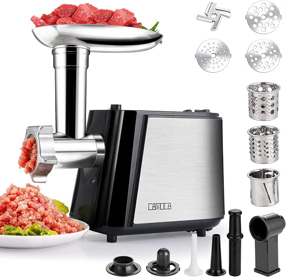Electric Meat Grinder, All-Copper Motor Meat Mincer, Sausage Stuffer Maker with Vegetable Slicer, 2 Blade, 3 Grinding Plates, Kubbe kit for Home Kitchen Commercial Use, Stainless Steel Housing