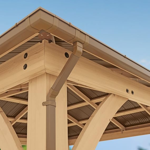 Yardistry 12 x 14 Meridian Gazebo Rain Gutters, Complete Gutter System with 4 Down Spouts for Meridian Gazebo