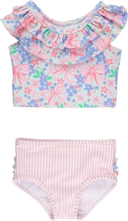 RuffleButts Girls UPF50+ Sun Protection One Shoulder Ruffle Tankini Two Piece Swimsuit