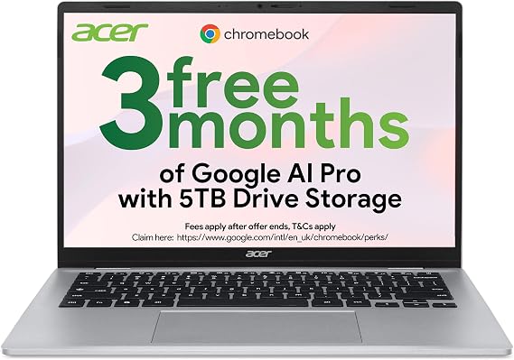 Acer Chromebook 314 CBOA314-2H Laptop - MediaTek Kompanio 540, 4GB, 64GB eMMC, Integrated Graphics, 14" WUXGA Display, Google Chrome OS, Silver