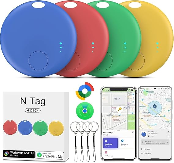 Air Tracker Android 4 Pack Schlüsselfinde Kompatibel mit Apple Wo ist?APP und Google Find Hub Device APPAndroid Tracker Tag Smart Tag Bluetooth Anti Verlust Tag für SchlüsselGeldbörse (Mehrfarbig)