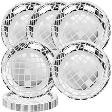 25Pcs Disposable Disco Ball Plates,70s Disco 7" Paper Plate Silver Foil for Dinner Plate Party Papers Wedding Birthday Plates,Paper Tableware for Rock Roll Dance Music Party Supplies