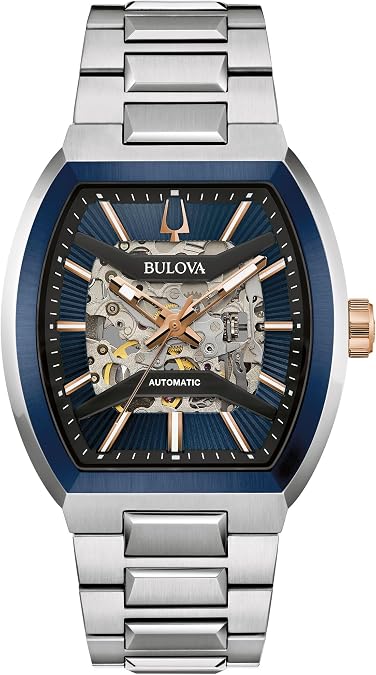 Bulova Maquina Automatic Blue Dial Stainless Steel Bracelet Watch 40mm - 98A319