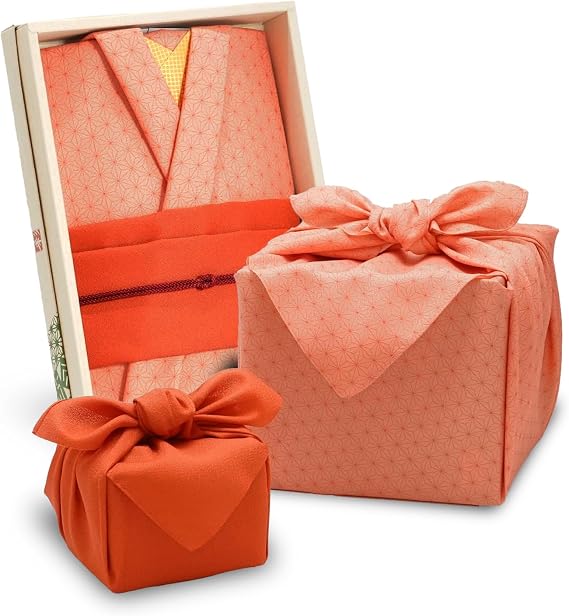 COTONOHA Kyoto Saibi Kimono Style Furoshiki & Small Furoshiki Set -Japanese wrapping cloth- For Gift Bag (Double-Sided Dyeing Vermilion)
