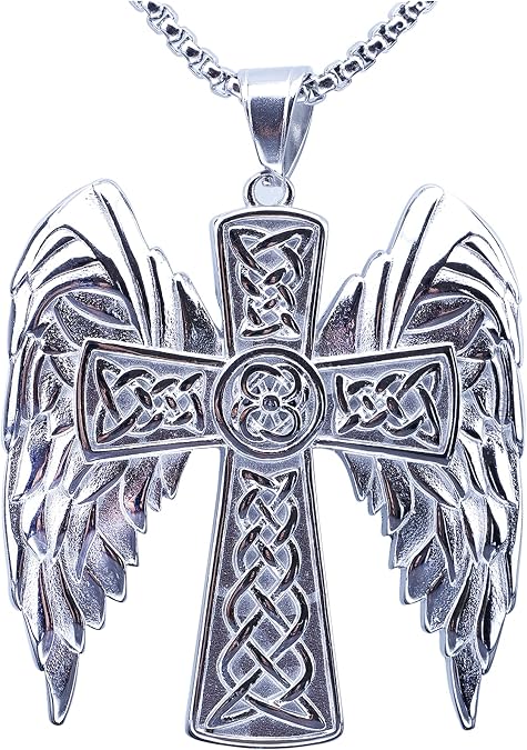 Celtic Cross Necklace For Men - Stainless Steel Cross Necklace, Religious Talisman Prayer, Halloween And Christmas Religious Gifts