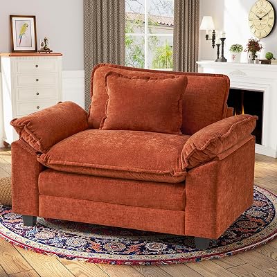 CDCASA Oversized Accent Chair, Chenille Comfy Cloud Sofa Chair with Large Seat and Upholstered Armrests, Modern Extra Wide Armchair Reading Chairs for Bedroom, Living Room,Terracotta Orange