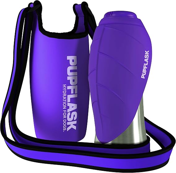 Tuff Pupper Dog Water Bottle Holder and PupFlask Portable Water Bottle - 27oz, Violet