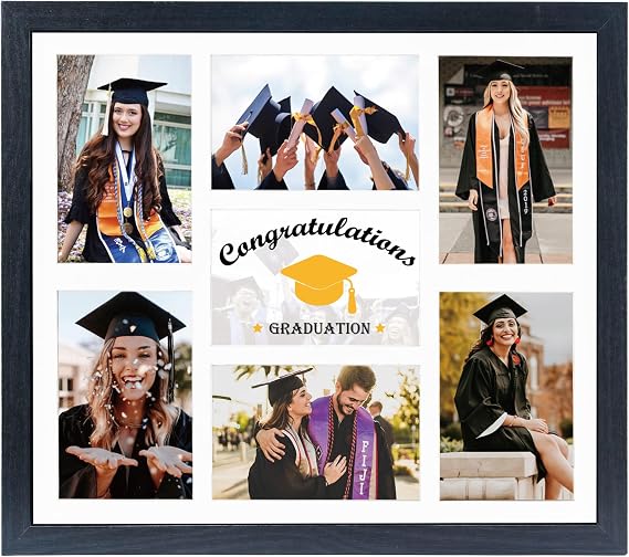 GMFrames Graduation Picture Frame Collage with 7 Openings Multi 4X6 Photo Frame with Wall Hanging for Keepsake Gifts Black