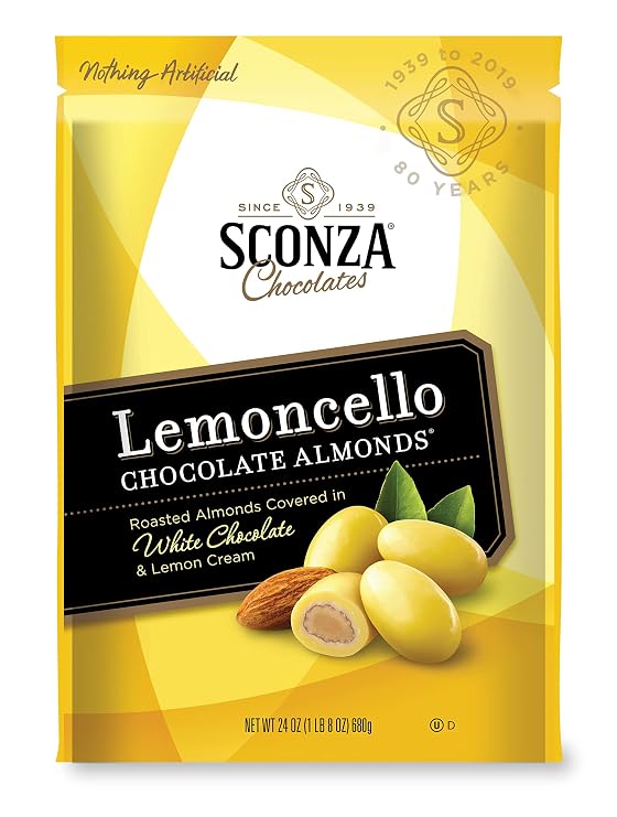 Sconza Lemoncello Lemon Cream & White Chocolate Almonds | Inspired by Italy's Lemon Groves | Made in the USA | Pack of 1 (24 Ounce)