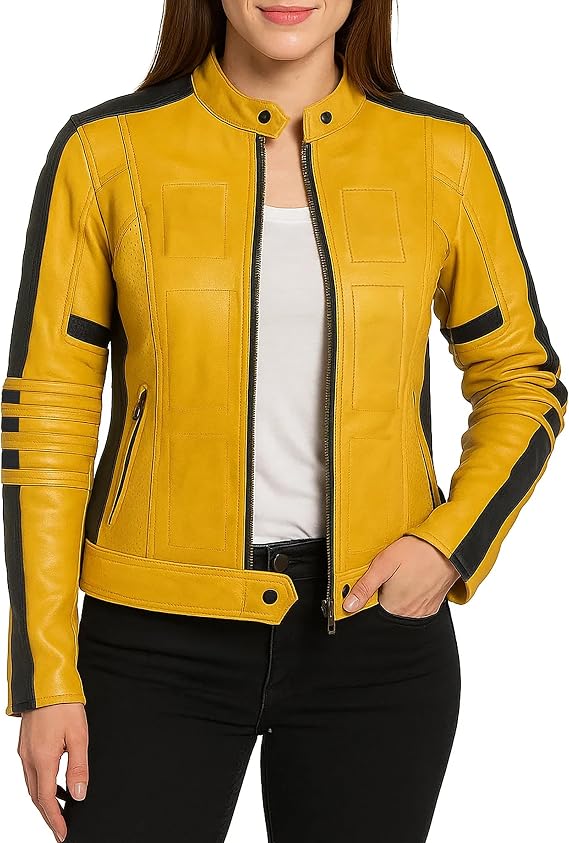 Famous The Bride Yellow Motorcycle Halloween Costume Movie Cosplay Unisex Leather Jacket/Pants