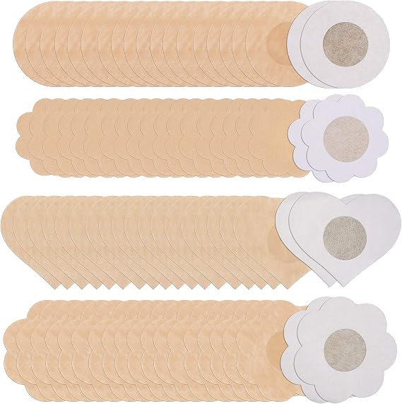 Tugaizi 80 Pieces Nipple Covers Disposable Nipple Breast Covers Breast Petals Comfortable Adhesive Satin Petals Pasties for Women Beige