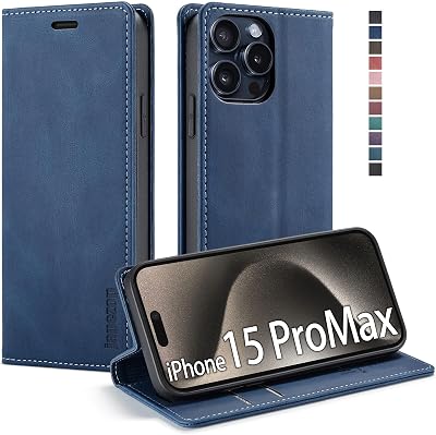 japezop iPhone 15 Pro Max 5G Wallet Case with [RFID Blocking],Card Holder Kickstand Magnetic,Leather Flip Case Wallet for iPhone 15 Pro Max 5G 6.7 InchBlue