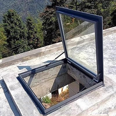 Manual Skylight Window, Skylights for House Roof with Double Tempered Glass and Aluminum Alloy Frame, for HomeSun RoomAtticBasement Daylighting60x65cm23.6x25.6in