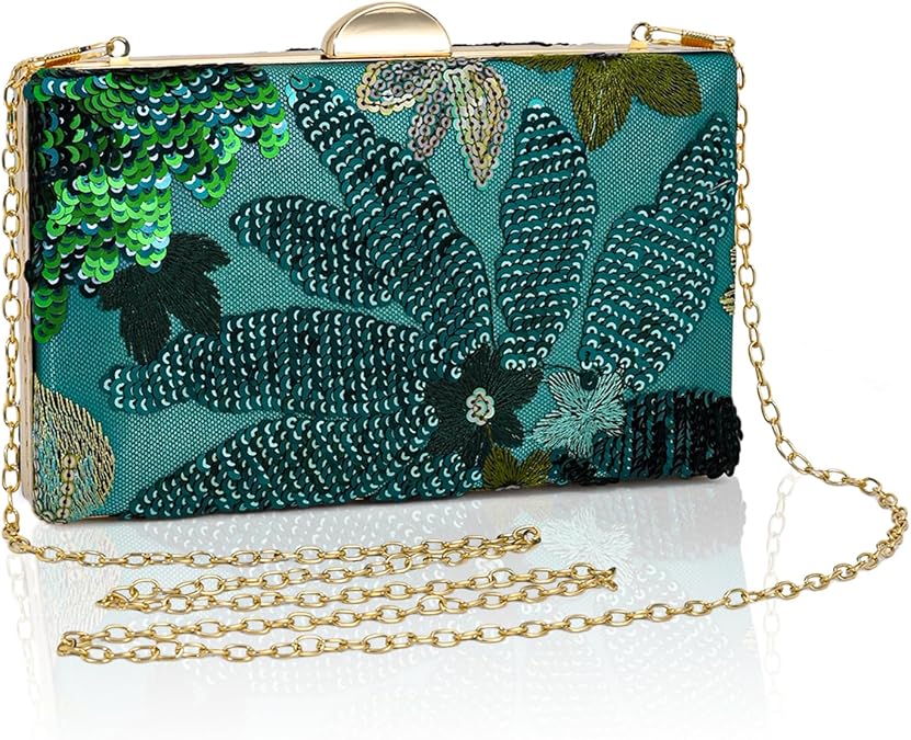 Beaded Clutch Purses for Women Embroidered Evening Clutch | Sequin Evening Bag for Wedding Floral Clutch with Chain Flower Bride Purse Party Prom Cocktail Bag