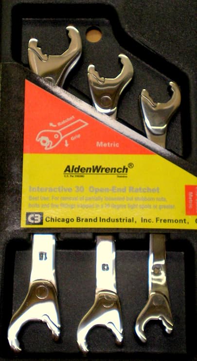Alden Wrench 56039 Double Head Ratching Open-End Wrench 3 Piece Set Metric