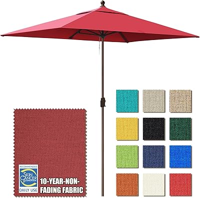 EliteShade USA 10-Year-Non-Fading 6.5x10Ft Rectangular Market Umbrella Patio Umbrella Outdoor Table Umbrella with Ventilation, Burgundy