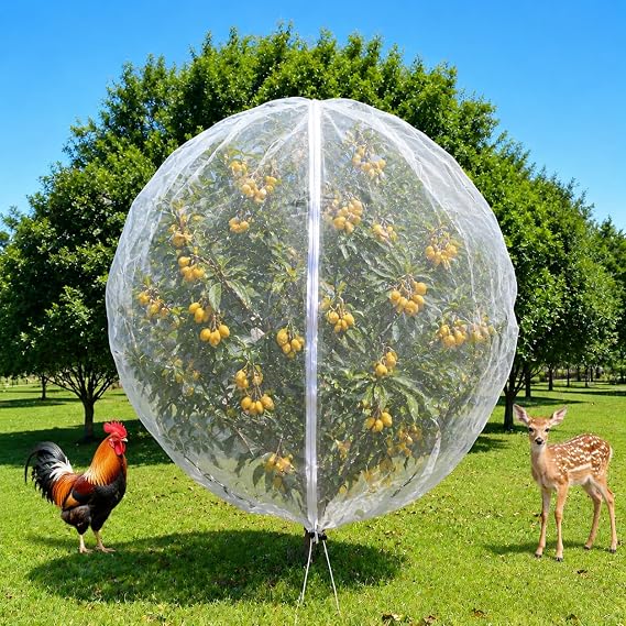 2 Pack 13x13ft Extra Large Fruit Tree Netting with Double Zipper & Double Drawstring, Heavy Duty Bird Netting for Fruit Trees, Reusable Tree Net to Protect from Birds, Squirrels, Deer