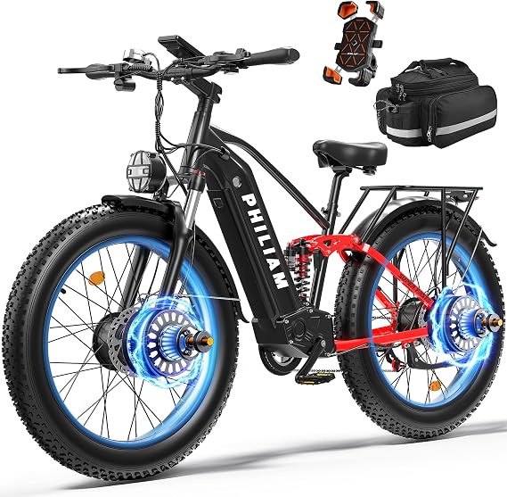 1000W Electric Dirt Bike, 20MPH Fat Tire All-Terrain Off-Road eBike with 52V 20Ah UL2849 Removable Battery, Full Suspension, Hydraulic Brakes