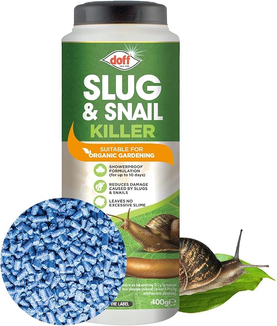 Doff Slug & Snail Killer | 400g Garden Slug Pellets | Ferric Phosphate Formula for Effective Slug and Snail Control | Long-Lasting Protection in Damp Conditions for Up to 14 Days - Safe for Crops