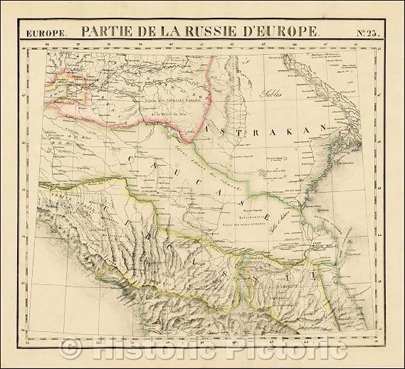 Russia Volga Astrakhan Caucasia Georgia 1825 Historical Map Print - 24in x 22in