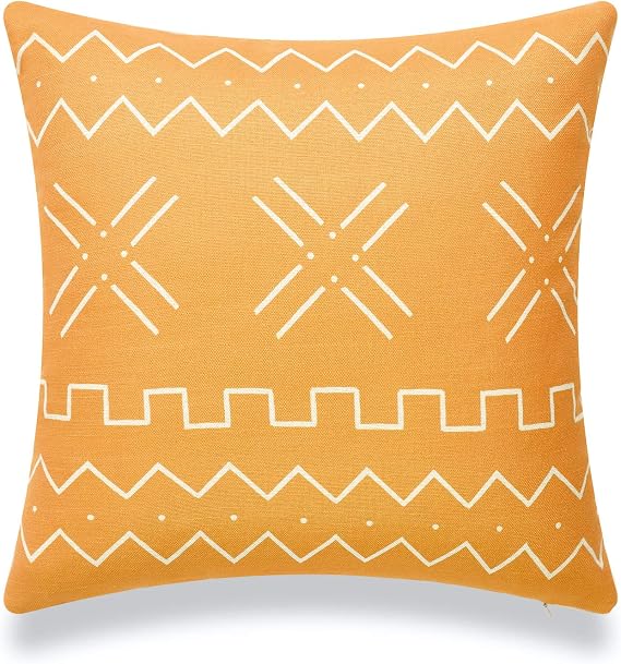 Hofdeco African Mudcloth Pillow Cover ONLY, Mustard Yellow X Stripes, 18"x18"