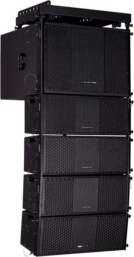 Sound Town ZETHUS Series Line Array Speaker System with One 15-inch Line Array Subwoofer, Four Dual 8-inch Bi-amp Switchable Line Array Speakers, Black (ZETHUS-115S208X4)