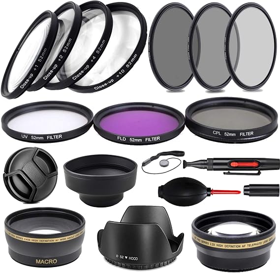 52MM Ultimate Nikon Lens Filter Accessory Bundle (UV, CPL, FLD, ND2, ND4, ND8 and 2x2 Telephoto Lens + Macro Lens) for Nikon D3300 D3200 D3100 D3000 D5300 D5200 D5100 D5000 D7100 D7000 DSLR Camera