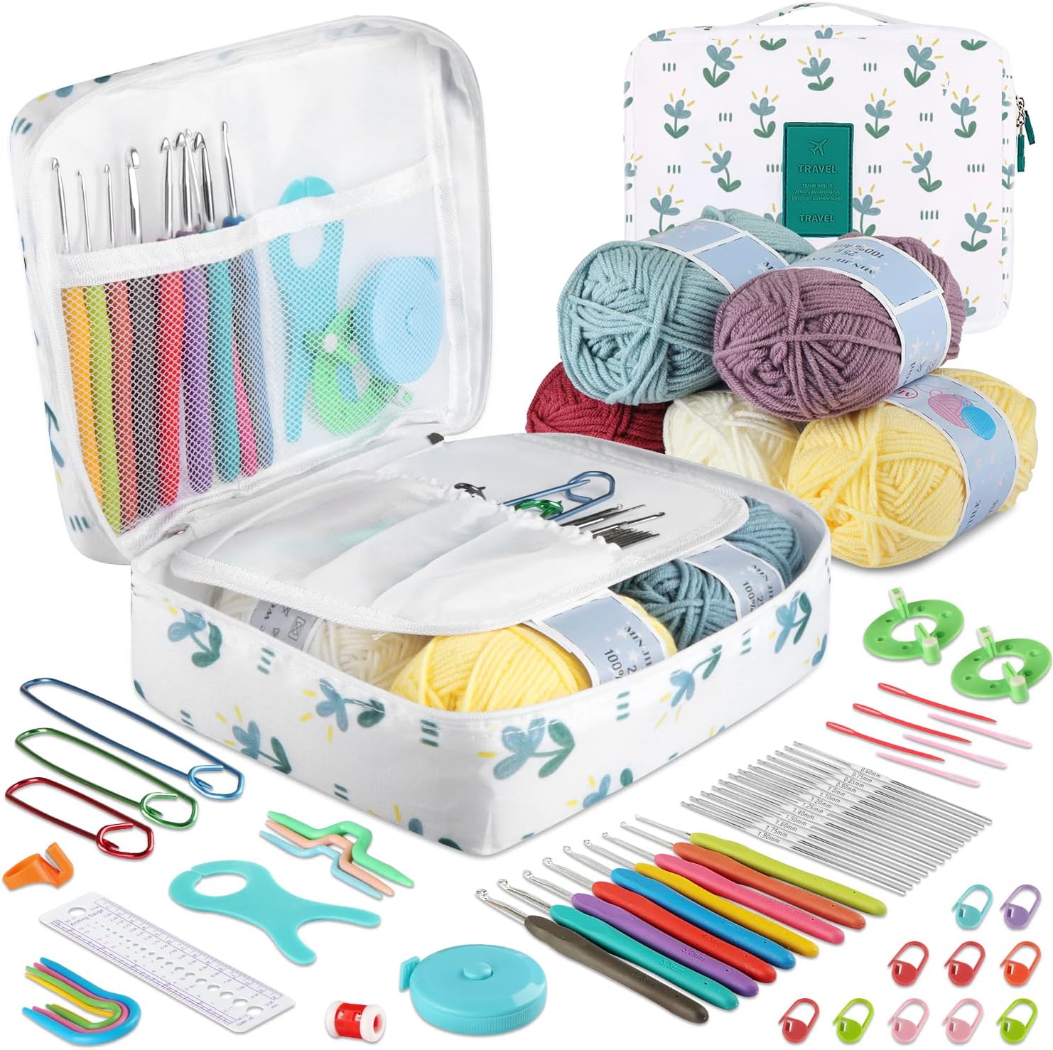 OWill 61PCS Crochet Hooks Set, Crochet Kits for Beginners Adults,Crochet Hook with Storage Bag and Accessories,Ergonomic Crochet Hooks for Arthritic Hands