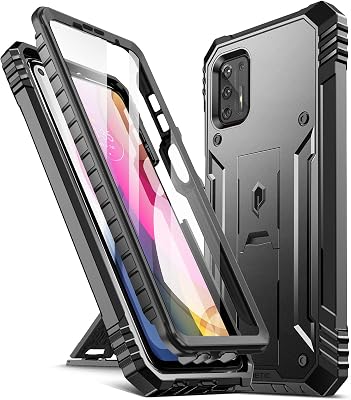 Poetic Revolution Series Case for Moto G Stylus 2021, Full-Body Rugged Dual-Layer Shockproof Protective Cover with Kickstand and Built-in-Screen Protector, Black