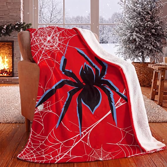 Breling Spider Throw Blanket 50"x60", Red Black Plush Soft for Boys