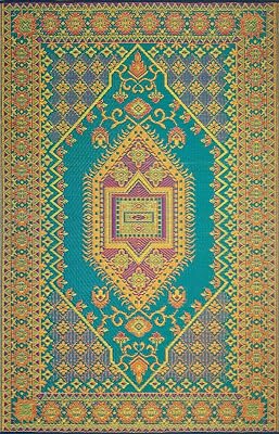 Mad Mats 4 x 6, Aqua Outdoor Rug, Reversible Plastic Mat for Patio, Porch, Poolside, Mudroom, Camping, RV, Deck