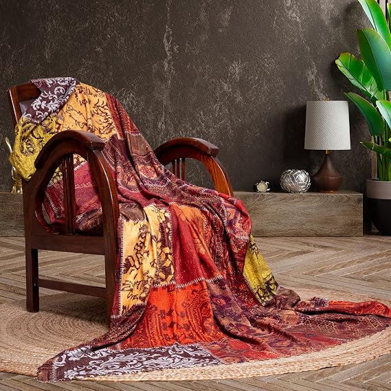 LATUDA CONCEPT SoftMicro Sofa Cover | Sofa Cover | Sofa Shawl | Ethnic Pattern Boho Patchwork Anti-Slip | Tile 130x180 cm
