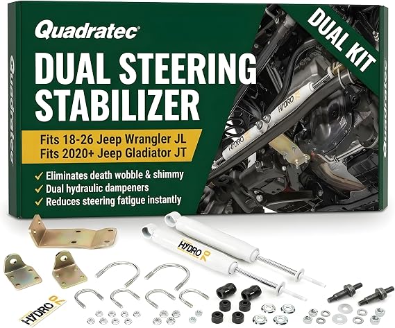 Quadratec Dual Steering Stabilizer - Fits Jeep Wrangler JL 2-Door, JL Unlimited 4-Door, Gladiator JT 2018-2023 - Built to Original Specifications - Plug & Play Replacement