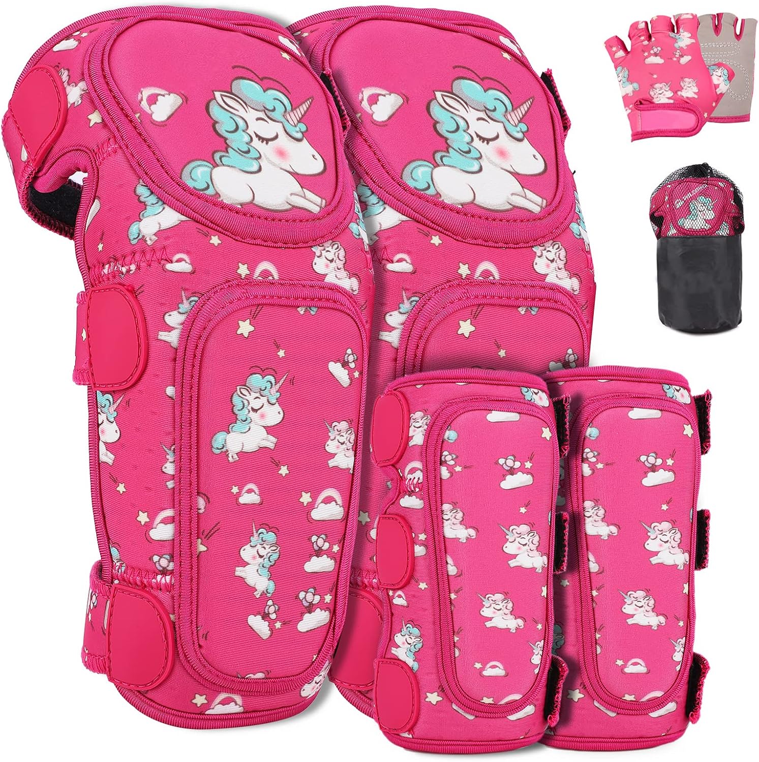 KUYOU Kids Protective Gear Set, Innovative Soft Youth Toddler Knee Pads and Elbow Pads Adjustable Protective Gear Set with Gloves for Boys Girls Roller Skating Skateboard
