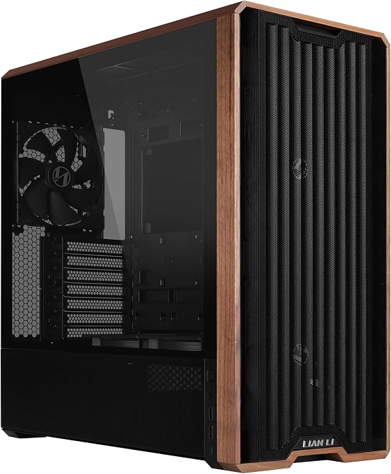 Lian Li Lancool 217 PC Case Black ATX Midi Tower Tempered Glass 5 Fans Walnut Wood Mesh Front Back Connect Compatible