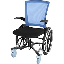 FLUX Dart Narrow Wheelchair for Adults and Seniors, Small Spaces, Lightweight, 23.75" Width 300 lbs Weight Capacity 19"-22" Seat Height Adjustable with Push Bar, Flip-Up Armrests and Hand Rings, Blue