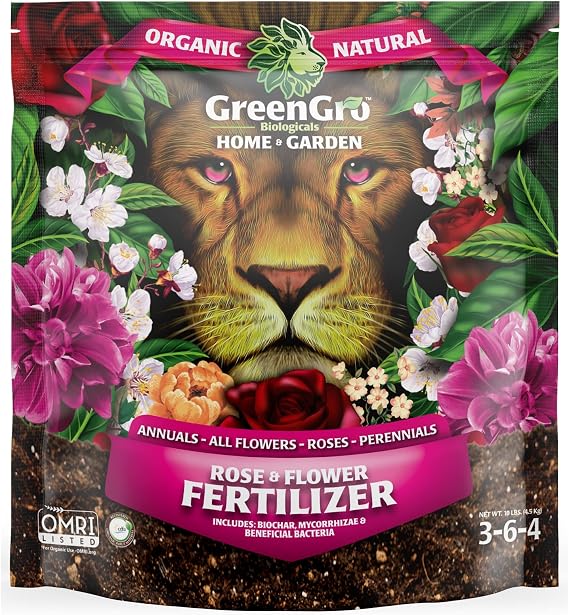 GreenGro Rose & Flower Fertilizer - Outdoor & Indoor Plant Food for Bigger Blooms/Organic Fertilizer & Flower Food for Roses, Orchids, Tulips, Marigolds, More/Essential Plant Nutrients (10 lb)