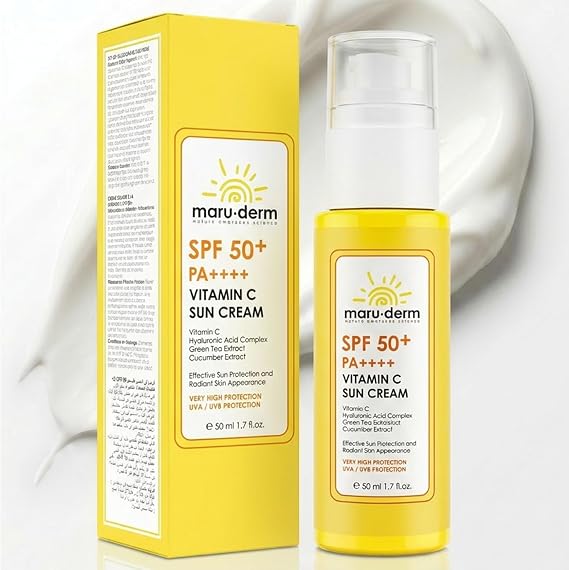 Maruderm SPF 50+ C Vitaminli Güneş Kremi – Aydınlatıcı ve Nemlendirici Geniş Spektrum Güneş Koruyucu, Hyaluronik Asit & Seramid ile, 50 ML