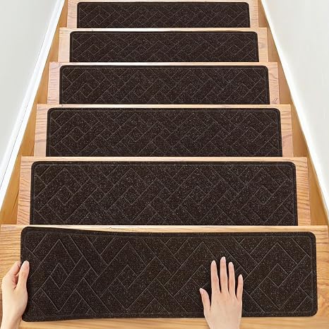Non-Slip Stair Treads for Wooden Steps,15 Pack 8" X 30" Carpet Stairs Treads Indoor with Reusable Peel and Stick Adhesive for Elders and Pets,Polyester TPR Backing