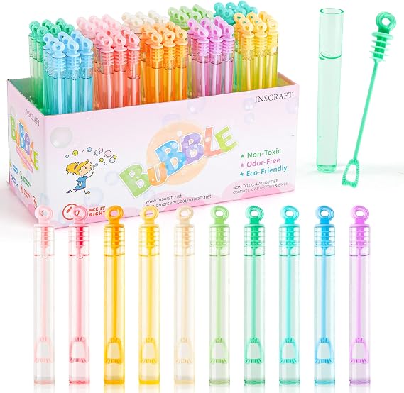 INSCRAFT Bubble Wand, 90 Pack Pastel Bubble Wands Bulk 15 Colors for Halloween, Summer Toys, Wedding, Outdoor Indoor Activity Use, Bubbles Party Favors, Gifts for Kids Toddlers
