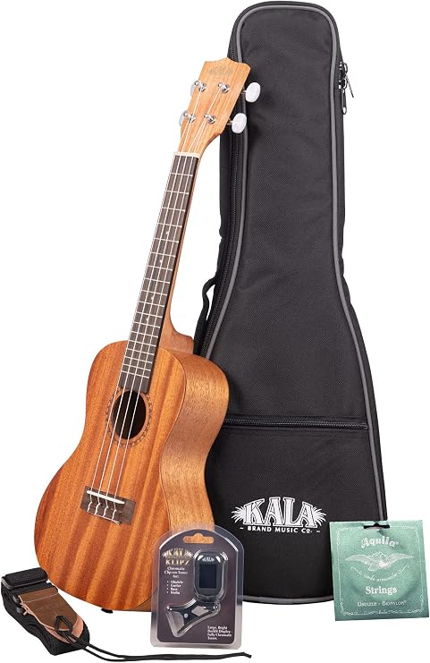 Kala KA-15 Series Satin Mahogany Tenor Ukulele Bundle with Rosewood Fingerboard, Tuner, Gig Bag, Strap & Aquila Super Nylgut Strings Ideal for Beginners & Players of All Levels, 26 Inches