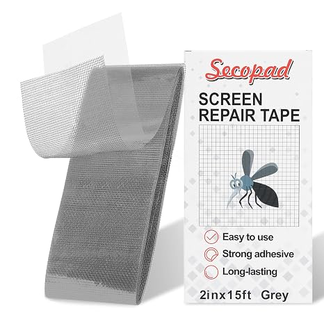 Secopad 2" x 180" (15FT) Screen Repair Tape, Fold Screen Repair Kit, Grey