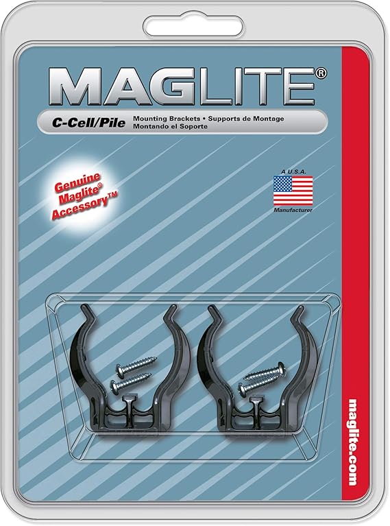Maglite Black Universal Mounting Brackets for C-Cell Flashlight, 2 pk