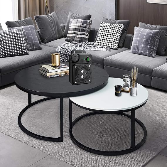 Usinso Round Coffee Tables,2 Round Nesting Table Set Circle Coffee Table with Storage Open Shelf for Living Room Modern Minimalist Style Furniture Side End Table of Stable(Black & White)