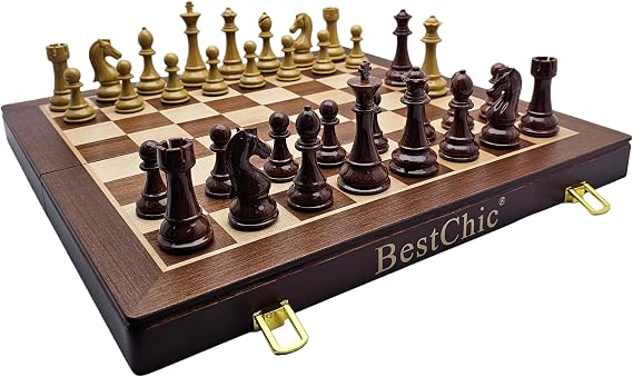 18" Wooden Chess Set with High Polymer Weighted Standard Chess Pieces,Large Deluxe Folding Storage Wooden Chess Board Sets, Premium Board Games for Adults and Kids Enthusiasts