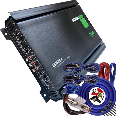 Audio360 AD1600.4 4-Channel Car Amplifier Bundle, 1600W Max Power, Includes 4-Gauge Amp Wiring Kit, Compact Class AB Bridgeable Amp with Dual 25A Fuses, 90dB SNR
