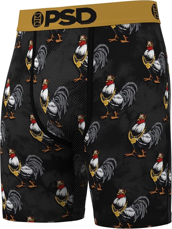 PSD Men’s Boxer Briefs COCKY GOLD | 7" Inseam, Breathable MicroMesh Pouch, Flatlock Seams, Microfibre Waistband | Fun Men’s Boxers